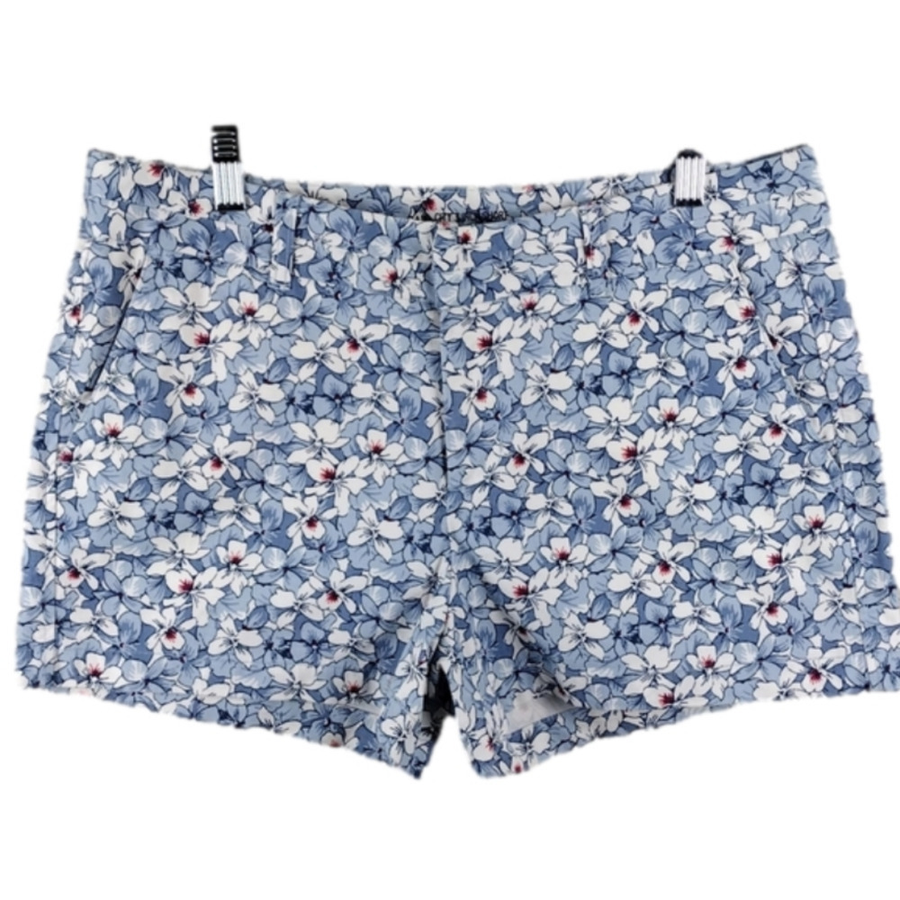 Khakis by Gap City Blue Multicolored Floral Flat Front Mid Rise Chino Shorts